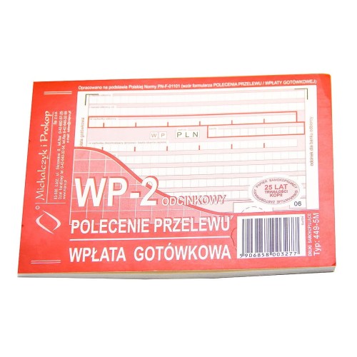 DRUK Polecenie Przelewu - Wpłata Gotówkowa A6 1+1 Michalczyk i  Prokop