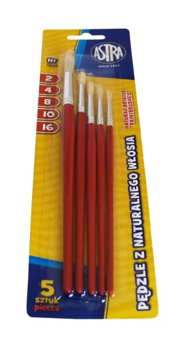 Pędzle Drewniane z Naturalnego Włosia Zestaw 5szt - ASTRA
