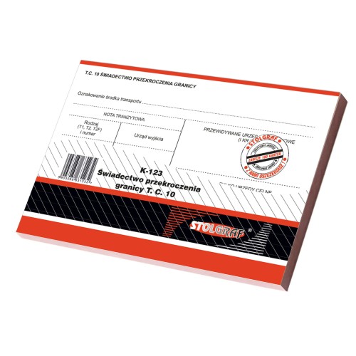 K-123 Świadectwo przekroczenia granicy T.C.10 A5 - STOLGRAF