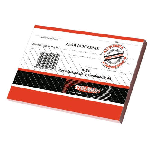 K-34 Zaświadczenie o zarobkach A6 - STOLGRAF