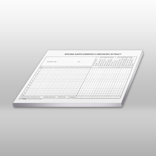 K-52 DRUK Roczna karta ewidencji obecności w pracy A4 karton STOLGRAF