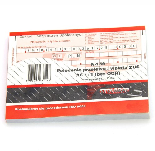Polecenie Przelewu 1+1 Wpłata ZUS A6 100 Kartek - STOLGRAF