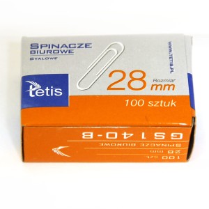 Spinacze Biurowe Stalowe Chromowane 28 mm 100 sztuk - TETIS