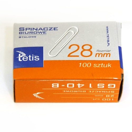Spinacze Biurowe Stalowe Chromowane 28 mm 100 sztuk - TETIS